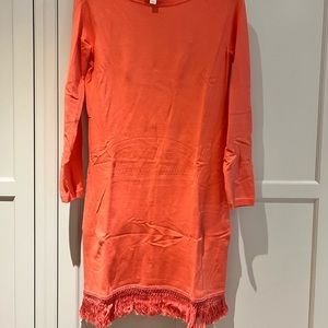 Sail to Sable long sleeve coral dress with fringe bottom -